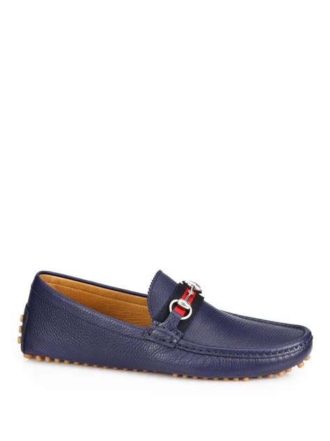 gucci leather driver with web blue|Gucci driver shoes for men.